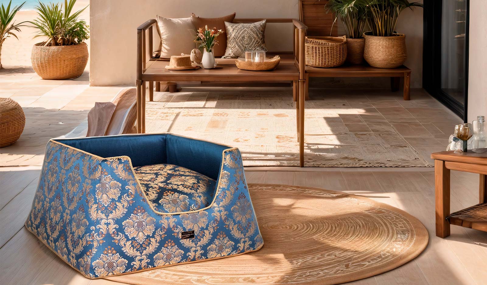 Venezia Blue Damask Dogbed anteprima venetian dogbed